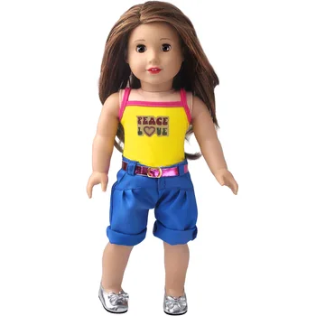 Yellow Blue Peace Love Doll Clothes Set For 18