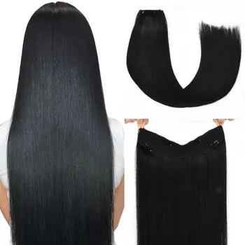 Разширения за коса Човешка коса 100% Remy човешка коса копринено права #1 Jet черна светлина риба линия коса парчета с 4 клипове за жени