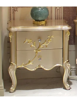 Шкаф от масивно дърво Шампанско Златен страничен шкаф Лек луксозен класически европейски луксозен шкаф за съхранение Издълбано съхранение