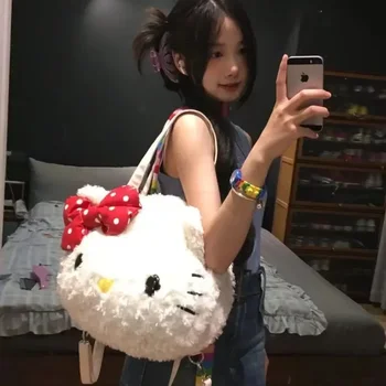 Kawaii Sanrio Hello Kitty плюшена чанта с голям капацитет чанта Hello Kitty голяма пазарска чанта Y2k раница мода дамска чанта за рамо