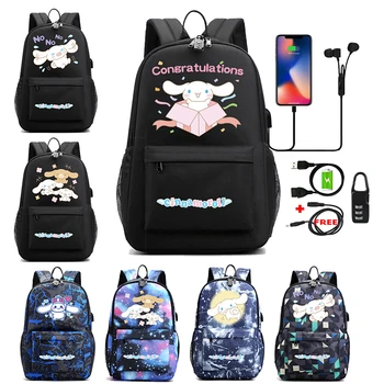 карикатура Sanrio Cinnamoroll раница студент момче момиче ученическа чанта подарък USB Charg чанта за пътуване раница Kawaii деца обратно на училище