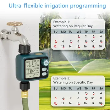 Diivoo Спринклерен таймер със сензор за дъжд 5 отделни програми за напояване за поливане, таймер за поливане на градината с автоматично напояване