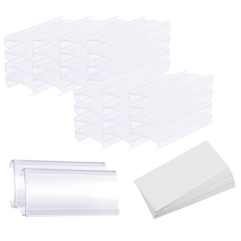 Държачи за етикети за телени рафтове, 30 опаковки пластмасови телени рафтове за етикети с етикетна хартия Подвижен държач за етикети