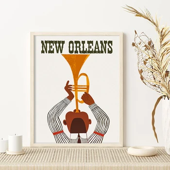 New Orleans Art Print Music Poster Vintage Jazz Wall Art Canvas Painting Trumpet Player Prints Wall Picture Home Room Decoration