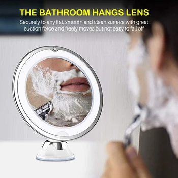10X увеличително огледало със светло огледало за грим със светлини Регулируемо LED огледало за грим за баня спалня, хотел лесен за използване