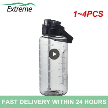  1 ~ 4PCS бутилка вода със слама скача капак време мащаб мотивационна пиене голям капацитет матирано спортна бутилка двойка пластмаса